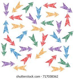 Sketch of arrows showing different directions. Hand drawing. Color pattern.Vector illustration