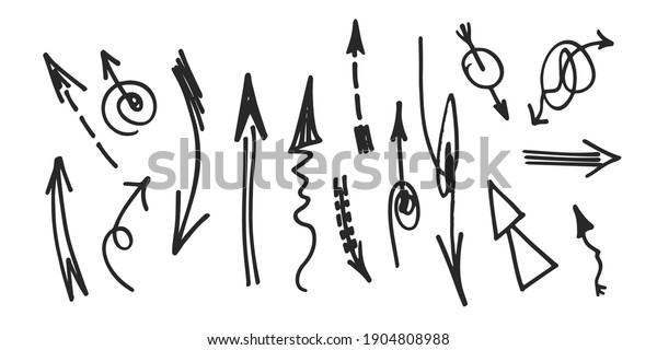 Sketch arrows vector set. Arrows pointers\
isolated on white\
background.