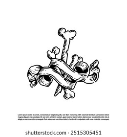 Sketch art broken bone with ribbon vector