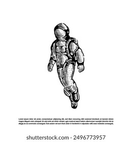 Sketch art engraving floating astronaut vector art