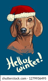 Sketch art illustration of cute duchshund dog wearing a hat. Print for bags and shirts.