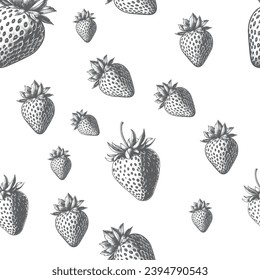 Esbozo arte fresa patrón sin fisuras. ilustración de patrón de bayas repetibles en blanco y negro. patrón impecable dibujado a mano.