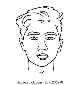 Sketch of Asian Man.  Pretty face. Portrait of stylized young boy.  Template. Vector