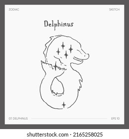 Sketch of astrological zodiac Delphinus Dolphin