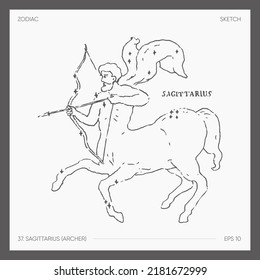 Sketch Of Astrological Zodiac Sagittarius Archer