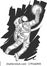 Sketch of Astronaut or Spaceman Grabbing a Star