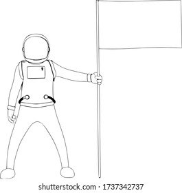 sketch of an astronaut in a spacesuit with flag vector