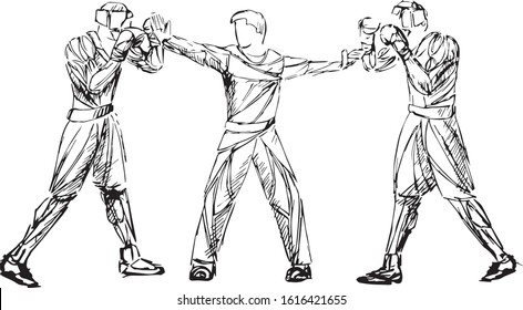 Sketch athlete, boxer, fighter vector. Professional fighter showing kick fighting. Athlete working on his boxing skills.