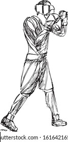 Sketch athlete, boxer, fighter vector. Professional fighter showing kick fighting. Athlete working on his boxing skills.