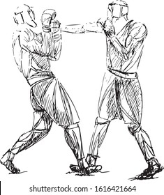 Sketch athlete, boxer, fighter vector. Professional fighter showing kick fighting. Athlete working on his boxing skills.