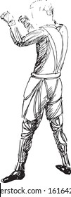 Sketch athlete, boxer, fighter vector. Professional fighter showing kick fighting. Athlete working on his boxing skills.