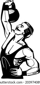 sketch of a athlete with kettlebell