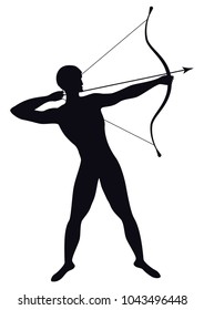 Sketch - Athlete pulls bow and arrow - isolated on white background - art vector illustration