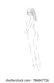 Sketch of attractive model standing on white background., vector illudtration