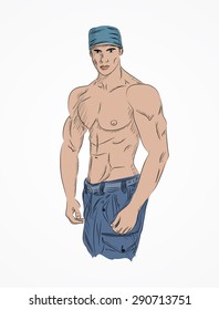 Sketch of attractive young man isolated on background. Vector version