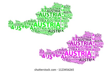 Sketch Austria letter text map,  Map Republic of Austria - green and purple vector illustration