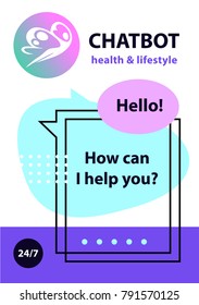 Sketch avatar for intelligence technology. Voice service chat bot.  Concept banner with head robot chatbot.  Virtual online health and lifestyle customer support. Vector illustration. 