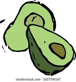 Sketch of an avocado cut in half 