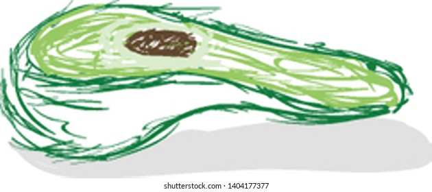 A sketch of an avocado slice, vector, color drawing or illustration. 