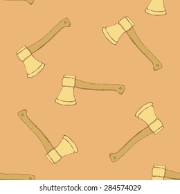 Sketch axe in vintage style, vector seamless pattern