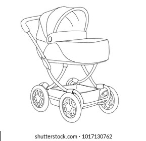 Sketch of a baby stroller. Vector illustration