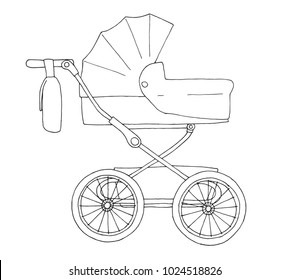 Sketch of a baby stroller. Vector illustration