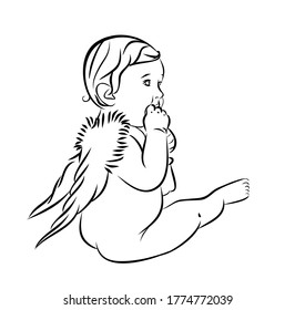 A Sketch of the baby with wings.