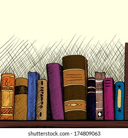 Sketch background with a book shelf