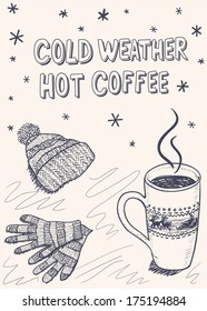Sketch background for a winter coffee