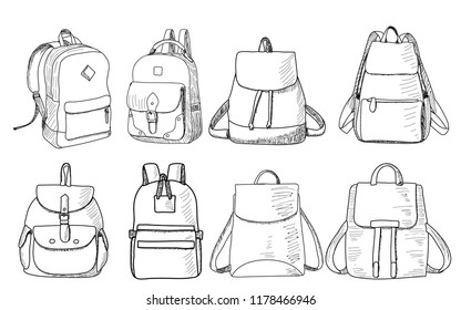 Sketch Backpack Set Vector On White Stock Vector (Royalty Free ...