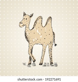 sketch of Bactrian camel on a beige background