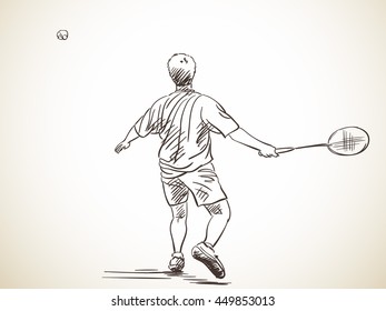 Sketch of badminton player, Hand drawn vector illustration