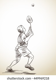 Sketch of badminton player, Hand drawn vector illustration