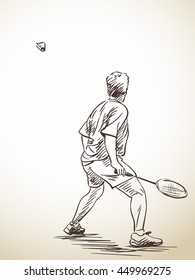Sketch of badminton player, Hand drawn vector illustration
