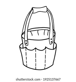 Esbozo de una bolsa con mangos largos y bolsillos. Elemento vectorial para el diseño. Ilustración del doodle.