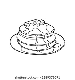 Sketch baking with syrup and raspberries. Vector.