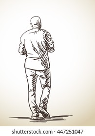 Sketch of baldheaded man from back, Hand drawn illustration