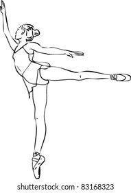 Sketch of the ballerina in arabesque position in the pointe