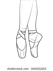 Sketch of a ballerina's feet in dancing ballet shoes. Vector illustration.