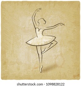 sketch ballet posture. dancing studio symbol vintage background. vector illustration - eps 10