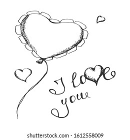 Sketch of a balloon in the form of a heart on a white background. Vector illustration
