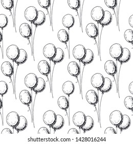 Sketch balloons pattern. Hand drawn seamless background with sketch stile air balloons. Monochrome vector backdrop.