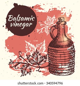 Sketch balsamic vinegar background. Hand drawn vector illustration.