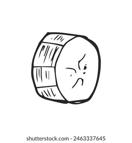 Sketch of a banana slice. Graphic vector of hand drawn peeled banana slice, black and white illustration on isolated background. Doodle style