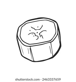 Boceto de una rodaja de plátano. Vector gráfico de rebanada de plátano dibujado a mano, ilustración en blanco y negro sobre fondo aislado. Estilo Doodle