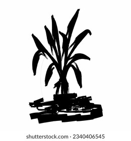 Sketch of a banana tree grove with basic black and white colors