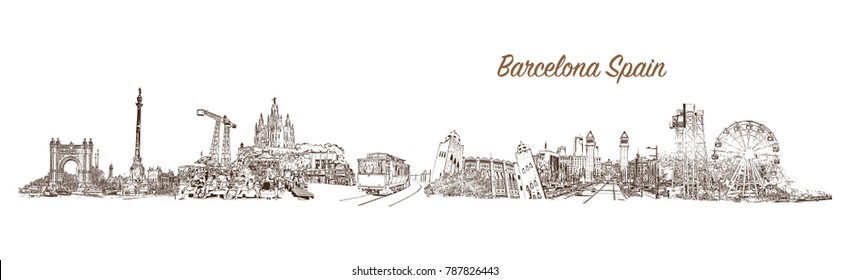 Sketch of Barcelona City Skyline in vector illustration.