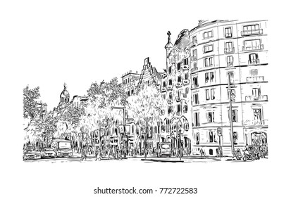 Sketch of Barcelona City, Spain in vector illustration.
