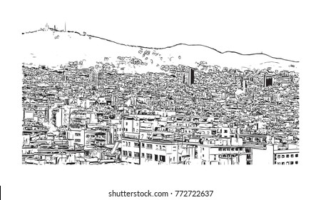 Sketch of Barcelona City, Spain in vector illustration.