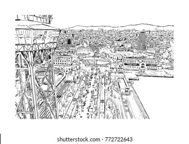 Sketch of Barcelona City, Spain in vector illustration.